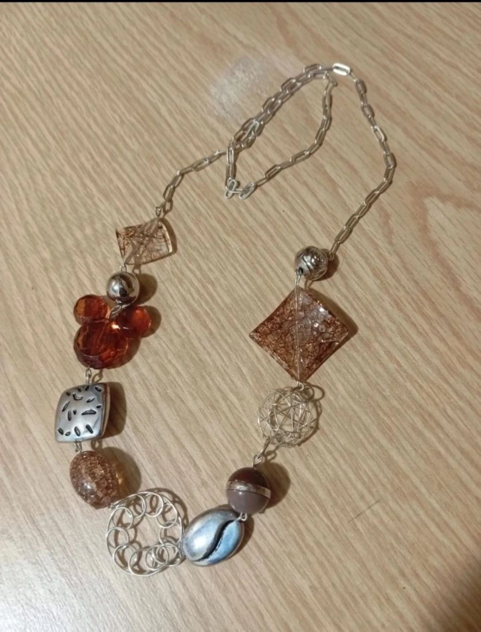 Lange zilveren amber statement ketting | Brede ketting | Lange halsketting – photo 2